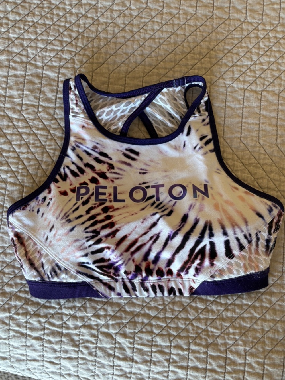 Peloton Purple and Cream Tie-Dye High Neck Sports Bra